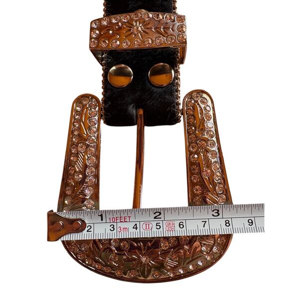 Nacona Black Calfskin Western Big Buckle Bling Belt w Rhinestones size M - Picture 3 of 13